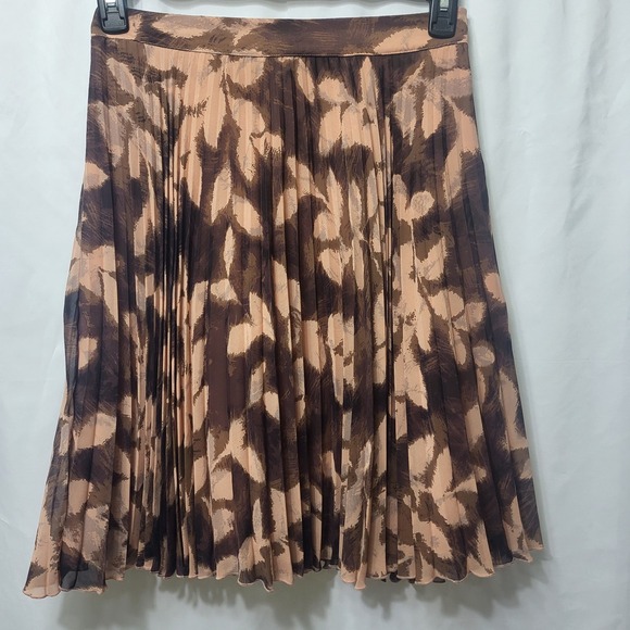 The Limited XS Brown Peach Print Pleated Midi Skirt Lined Sheer Lightweight NWT - Picture 1 of 8